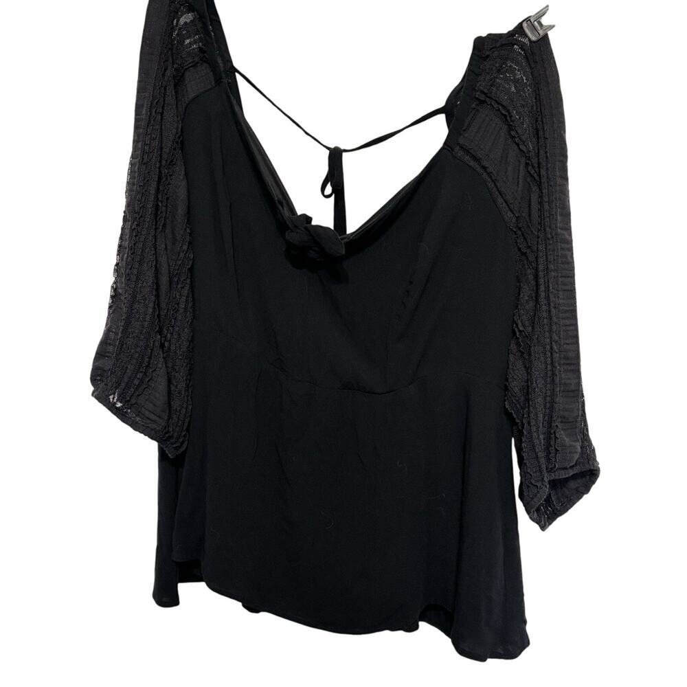 Torrid Babydoll Peplum Crepe Lace Sleeve Top Black 5X Sweetheart Romantic Goth